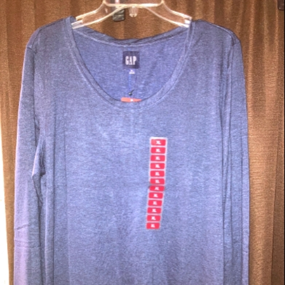 Gap Ladies Long Sleeve Scoop Neck T-Shirt in Midnight(Dark Navy)-XL NWT